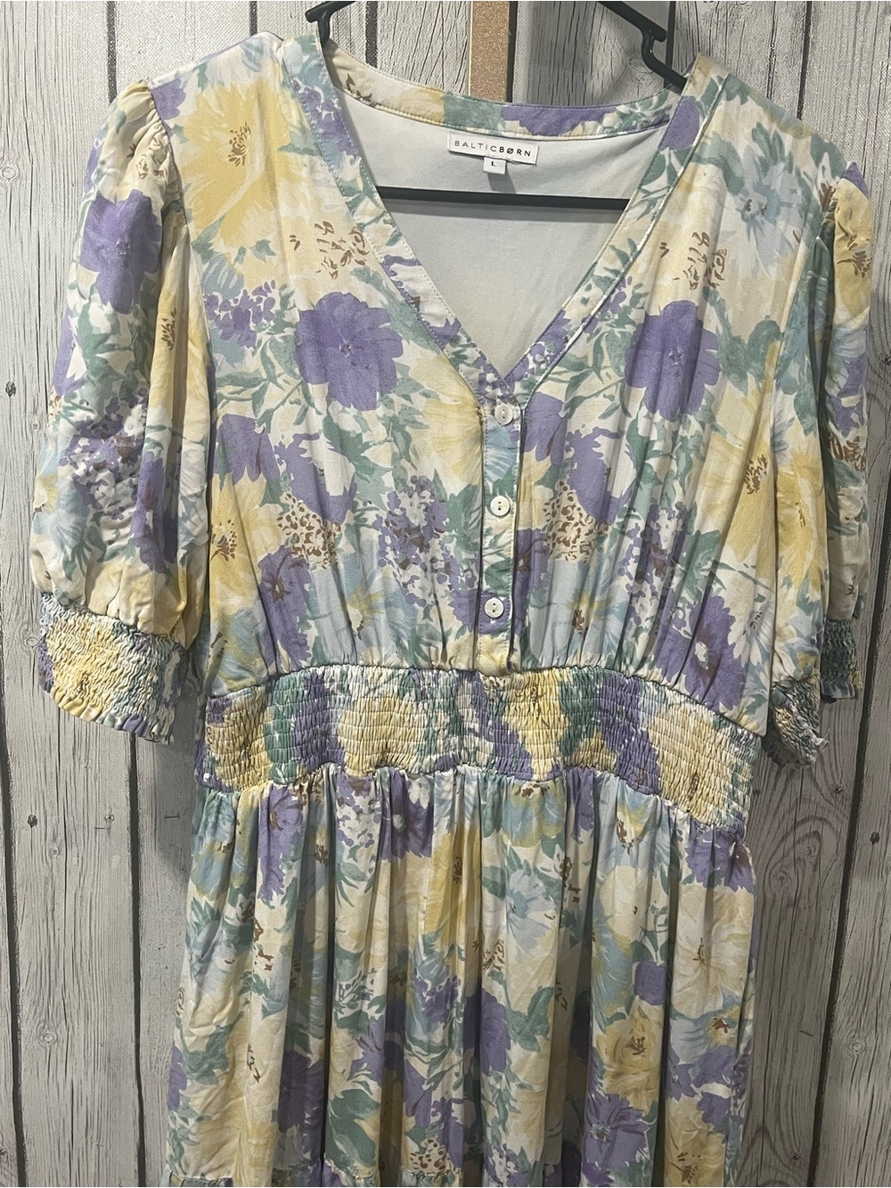 Baltic Born Floral Maxi Dress Large Pansy Print V-Neck Smocked Waist - Picture 4 of 9